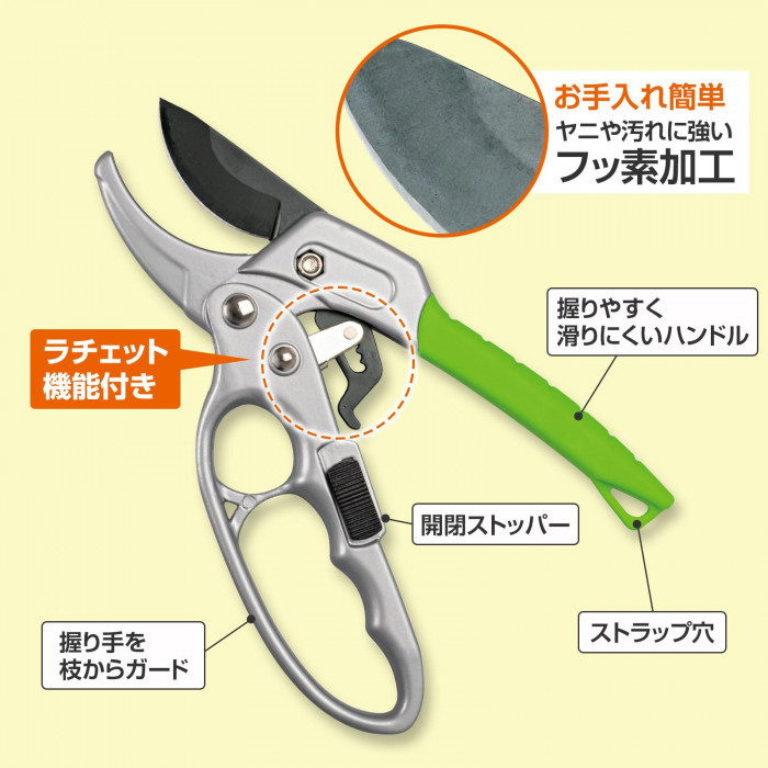 お手入れ簡単なフッ素加工の刃