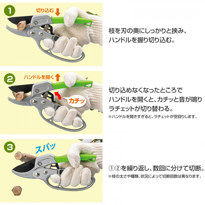 切り込み、ハンドルを開くを繰り返して切断