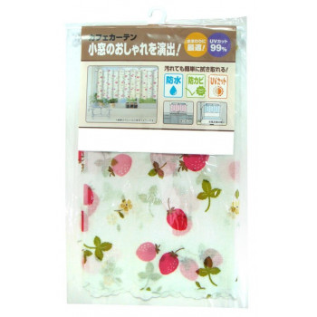 新・防水防カビUVカット　カフェカーテン　CFC-100　いちご柄(0.17mm厚)　45cm丈×100cm