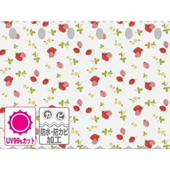 新・防水防カビUVカット　カフェカーテン　CFC-100　いちご柄(0.17mm厚)　45cm丈×150cm
