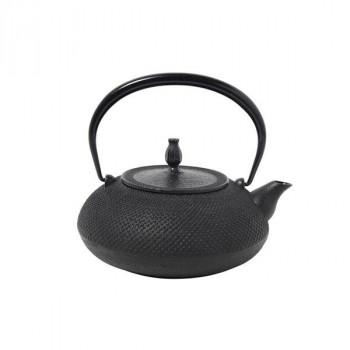 南部鉄器　宝生堂　IH対応鉄瓶(鉄蓋)　平丸アラレ　1.2L　黒　700091