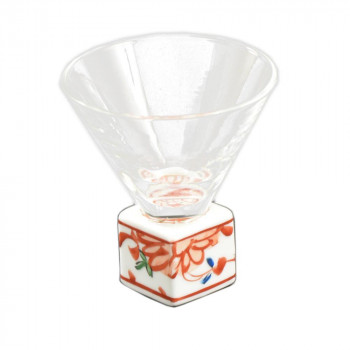 有田焼 福泉窯 有田浪漫グラス SAKE GLASS 正角 赤絵錦剣先万歴