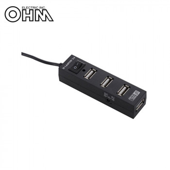 OHM スイッチ付き4ポートUSBハブ 黒 PC-SH4PP1-K