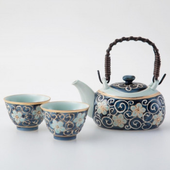 西海陶器 唐草桔梗 一服茶器セット 11482
