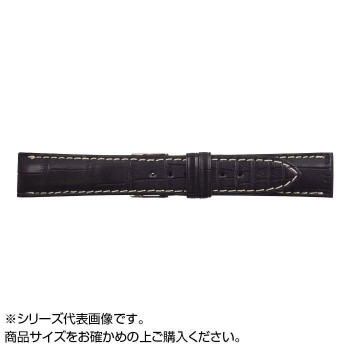 MIMOSA(ミモザ) 時計バンド クロコマット 19mm ブラック/ホワイトステッチ (美錠:銀) WRM-AW19