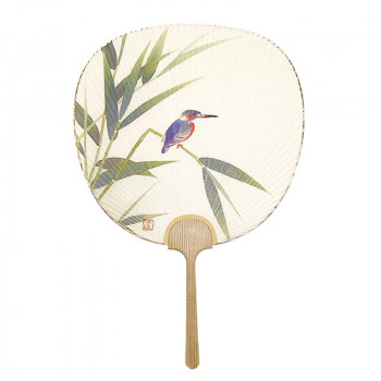 日本製(MADE IN JAPAN)  大型うちわ 花鳥 カワセミ 1365
