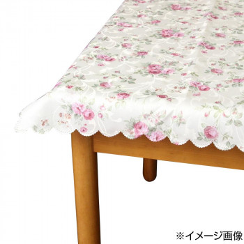 ローズ柄 撥水テーブルクロス アイボリー 90×90cm QSI-2209/9090