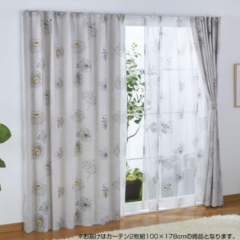 SNOOPY スヌーピー カーテン2枚セット フラワー 100×178cm アイボリー KO-1