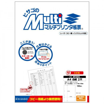 ヒサゴ マルチプリンタ帳票 A4 白紙 2穴 100枚 BP2001