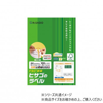 ヒサゴ A4タックシール 12面四辺余白 100シート FSCGB881