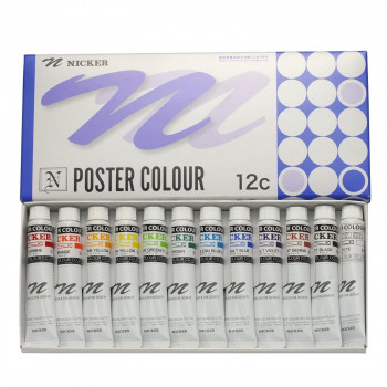 ニッカー絵具　ポスターカラー　20ml　12色セット　PC20ML12N