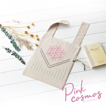 刺し子のエコバッグ 「La bouquetire」 Pink cosmos(ピンクコスモス) SK-442