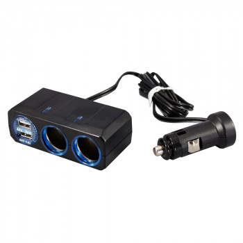 槌屋ヤック 車用 ソケット分配器 リングライトソケット ツイン+2口USB 4.8A PZ-711