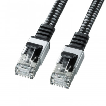 サンワサプライ カテゴリ6AメッシュフラットLANケーブル ブラック＆グレー 15m KB-FL6AME-15BK