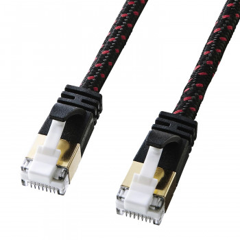 サンワサプライ つめ折れ防止カテゴリ7細径メッシュLANケーブル ブラック＆レッド 1m KB-T7ME-01BKR