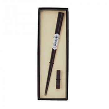 丸十 細角木箸 縞黒檀 23cm 箸置付 折箱入 6K22-11