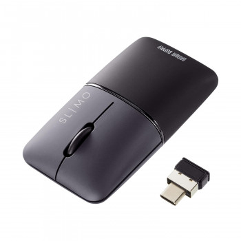 サンワサプライ 静音ワイヤレスブルーLEDマウス SLIMO 充電式 Type-C ブラック MA-WCBS310BK