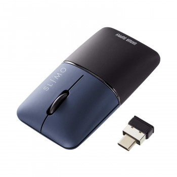 サンワサプライ 静音ワイヤレスブルーLEDマウス SLIMO 充電式 Type-C ネイビー MA-WCBS310NV