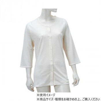 神戸生絲　婦人前開き7分袖(ボタン式)M  No.50V  ボタン肌着 オフ白