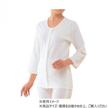 神戸生絲　婦人ひば/前開き7分袖(マジック式)フライスLL  HV203  ワンタッチ肌着　オフ白