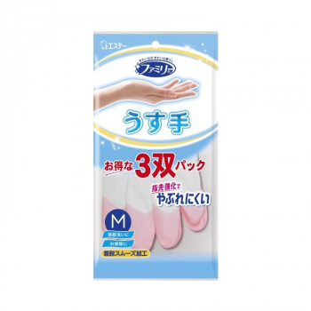 エステー ファミリー ビニール うす手 指先抗ウイルス M 3双パック ピンク 121696