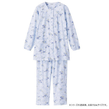 ケアファッション ワンタッチパジャマ(婦人) サックス 4L 8926616