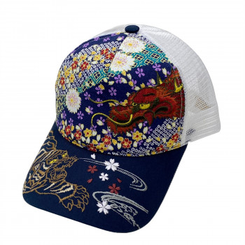 大西賢製販 Ripple 刺繍メッシュキャップ 龍虎A 紺 H26-SM02