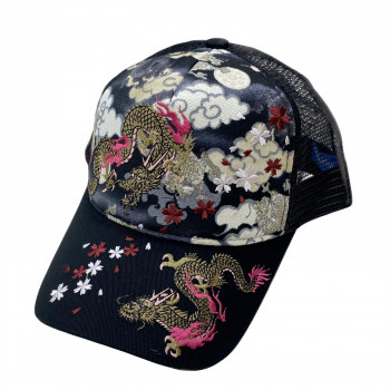 大西賢製販 Ripple 刺繍メッシュキャップ 双龍 黒 H26-SM05