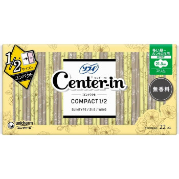 センターイン コンパクト1/2 無香料 多い昼~ふつうの日用 羽つき 22枚入 ×1個 500-460412-00