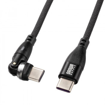 サンワサプライ USB2.0 Type-Cコネクタ540度回転ケーブル(PD100W) 1.8m KU-CCP100KA18BK