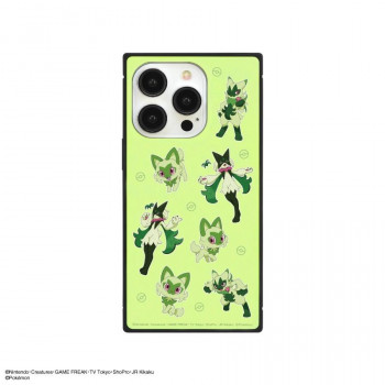 ポケットモンスター iPhone15Pro対応スクエアガラスケース グリーン POKE-895A