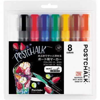 呉竹 ZIG POSTCHALK MARKER WET-WIPE 6MM TIP BASIC・8V POST-500A/8VA