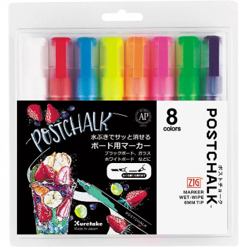 呉竹 ZIG POSTCHALK MARKER WET-WIPE 6MM TIP NEON・8V POST-500A/8VB