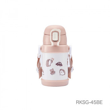 ReachWil魔法瓶 くるくるハリネズミ ストローキッズボトル450ml ベージュ RKSG-45BE