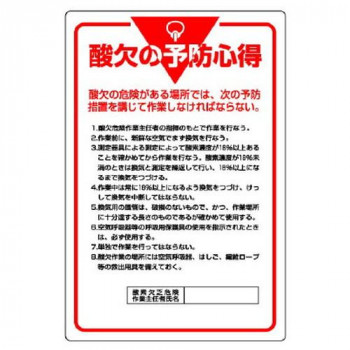 ユニット 管理表示板 酸欠の予防心得 808-44