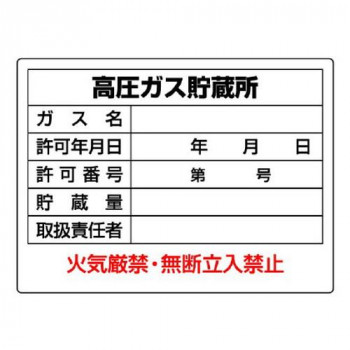 ユニット 高圧ガス標識　高圧ガス貯蔵所 827-56