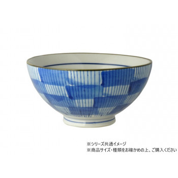 刷毛格子 飯碗 (大) 青 704722