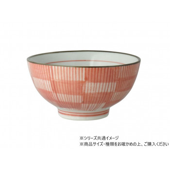 刷毛格子 飯碗 (中) 赤 704715