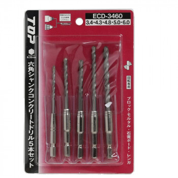 トップ工業(TOP) 電動ドリル用 六角シャンクコンクリートドリル 5本セット ECD-3460