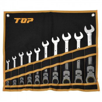 トップ工業(TOP) 首振りロックラチェットコンビ(R)セット (工具袋入) 10本 FRC-10000LKS