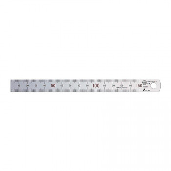 シンワ測定 直尺 シルバー 15cm 上下段1mmピッチ 赤数字入 13404