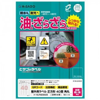ヒサゴ 屋外用ラベル 油面・粗い面対応 A4 正方形 40面 角丸 KLPAB3042S