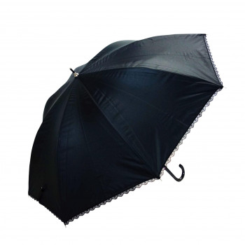 藤田屋 晴雨兼用長傘ジャンプ 58cm 無地 レース ブラック SJ-1308