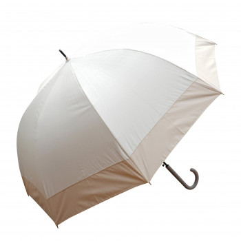 藤田屋 雨晴兼用婦人長傘 60cm 雨晴ドーム型 バイカラー切り継ぎ ホワイト×ベージュ UJ-2562(SH)