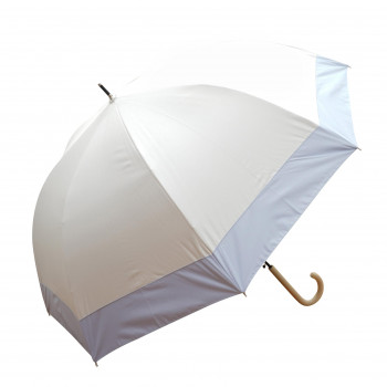 藤田屋 雨晴兼用婦人長傘 60cm 雨晴ドーム型 バイカラー切り継ぎ ホワイト×サックス UJ-2562(SH)