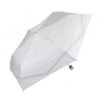 藤田屋 晴雨兼用折りたたみ傘 50cm 晴雨兼用丸手元 ボーダーリボン ホワイト SM-2551(KT)