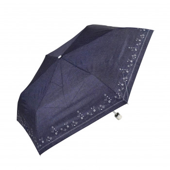 藤田屋 晴雨兼用折りたたみ傘 50cm 晴雨兼用丸手元 刺繍風ダンガリー SM-2553(KT)