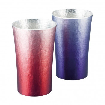 大阪錫器 錫製タンブラー200ml2客セット 16-1-1N2P 赤・紫 4112-039