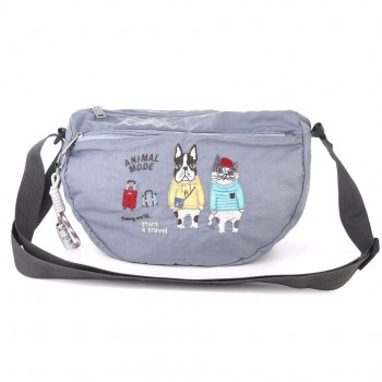 クスグルジャパン 撥水加工 刺繍ワッシャーバッグ ショルダーバッグ アニマルモード柄 グレー 24-7599