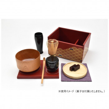茶道具 お点前セット 遊茶箱 朱柿合(レッド)・青海波